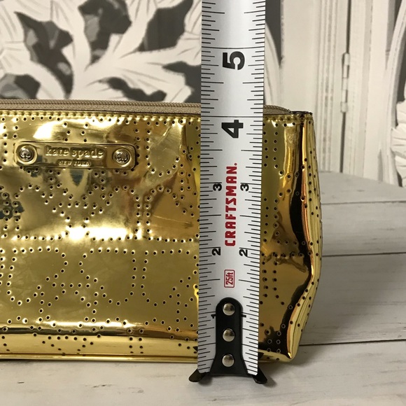 Kate Spade Cosmetic Makeup Bag Little Shiloh Metro Spade Gold Shimmer - Picture 5 of 9